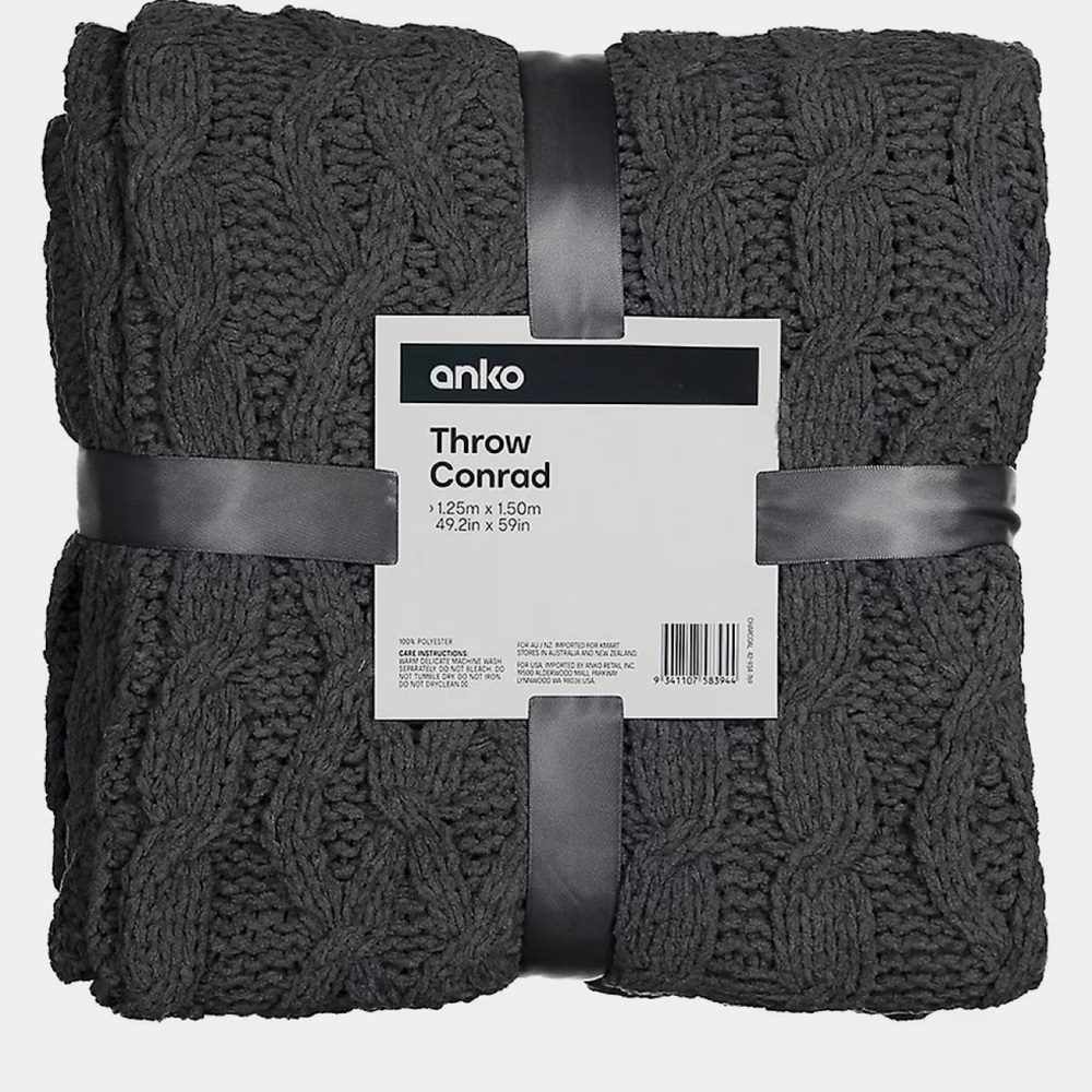 Anko Black Cable Knit Throw Blanket